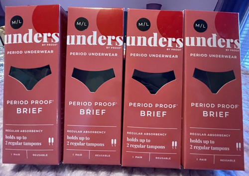 UNDERS By PROOF PERIOD PROOF BRIEF UNDERWEAR REGULAR SZ M/L - SET OF 4 - BLACK