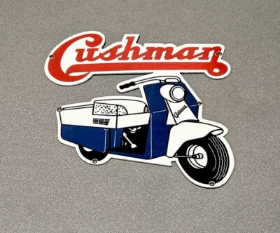 Cushman Emblems VINTAGE 12” CUSHMAN SCOOTER MOTORCYCLE PORCELAIN SIGN CAR GAS AUTO ...