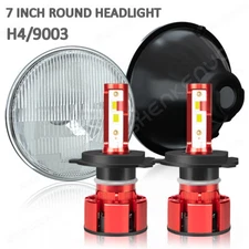 7" inch Round Sealed Beam Headlight Conversion High/Low Beam H4 LED Lamps