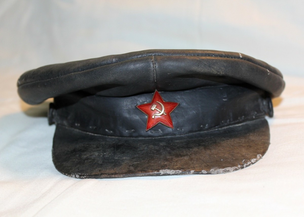 ORIGINAL NKVD OGPU CHEKA SOVIET PARTISAN WW2 LEATHER VISOR CAP HAT