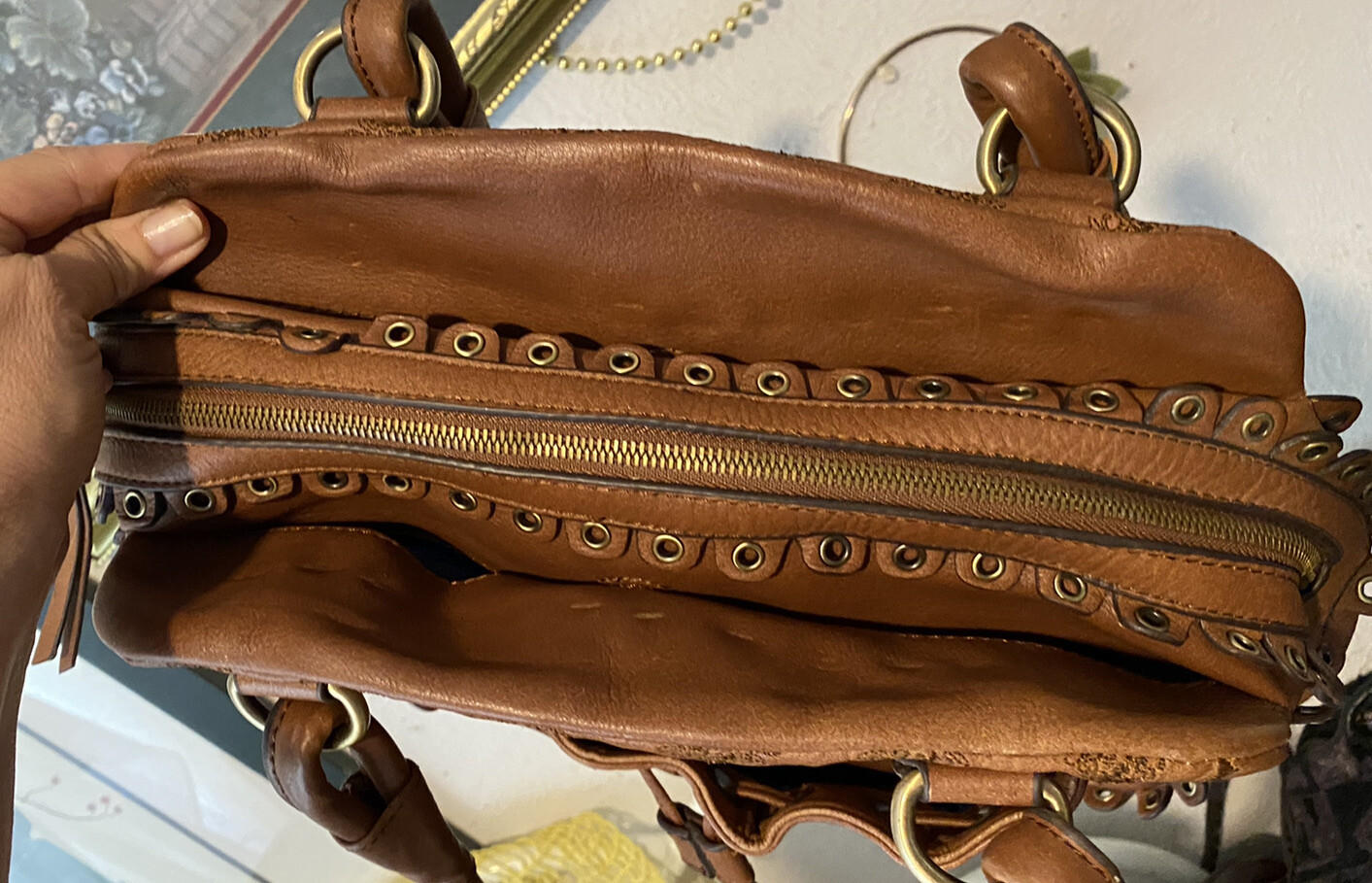 PONY ISABELLA FIORE Borsetta Organizer Ricamata LACCIATA Tagliata