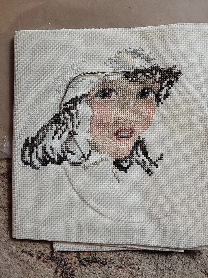 Iniciado Sábado Noche Post Brazo de Afecto Niña Gato Punto de Cruz Kit Foto 3 de 4