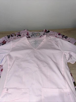 Lot of 2 Pink Scrub Tops XL MedCouture Touch & Disney Minnie Coquette Barbiecore - Image 1 of 4