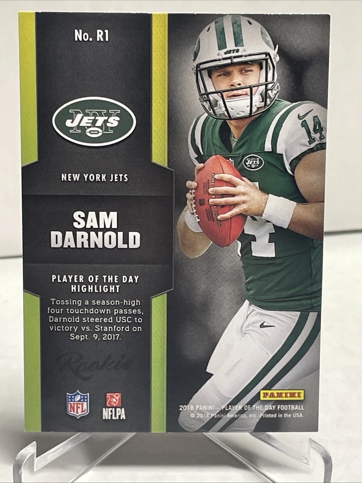 SAM DARNOLD 2018 PANINI PLAYER OF THE DAY ROOKIE CARD RC JETS SEAHAWKS - Image 2 of 2