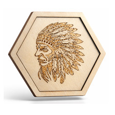 Pirografia artigianale su legno — Pannello esagonale 18,5×16,5 cm (olio)