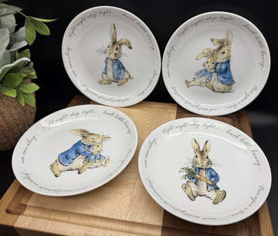PETER RABBIT Beatrix Potter Excerpts 6'' Appetizer Plates Easter (Set of 4) NEW