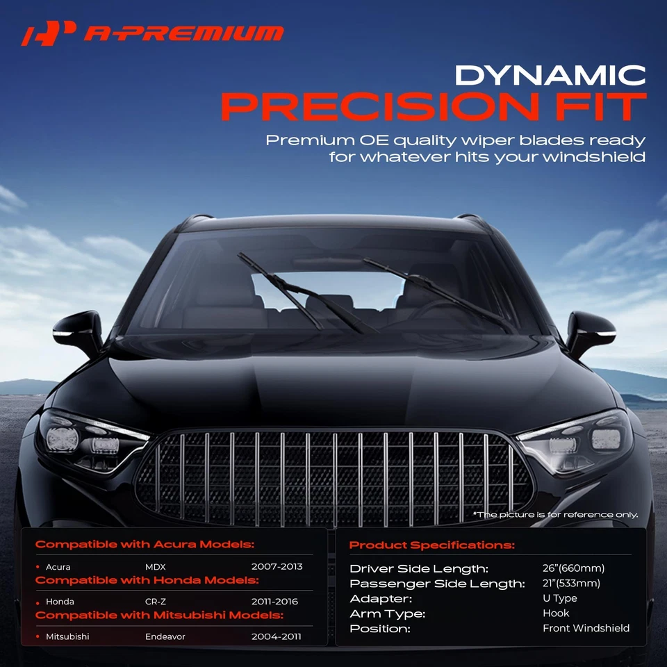 A-Premium 2x limpiaparabrisas delantero 26" y 21" para Honda CR-Z Acura MDX Foto 2 de 4