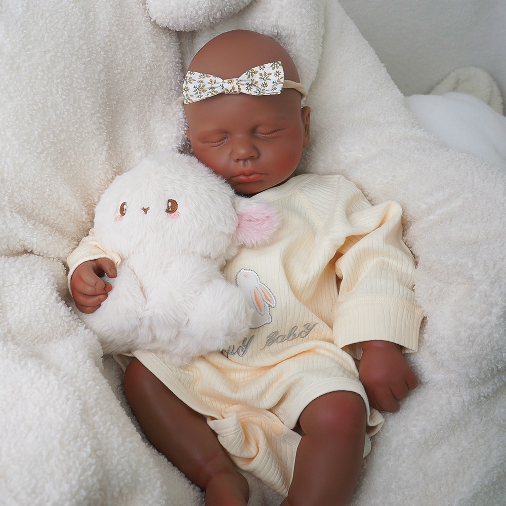 Lifelike Newborn Girl Dolls Dark Brown