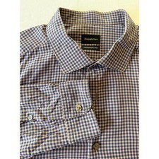 Ermenegildo Zegna Button Down Shirt XXL Blue Tan Centoquaranta Twill Gingham
