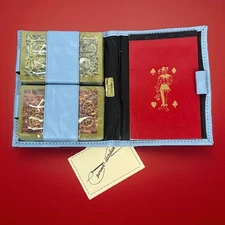 VTG Hoyle Medieval Cards Set 2 Decks w/ Blue Leather Vitronic Case & Score Pad