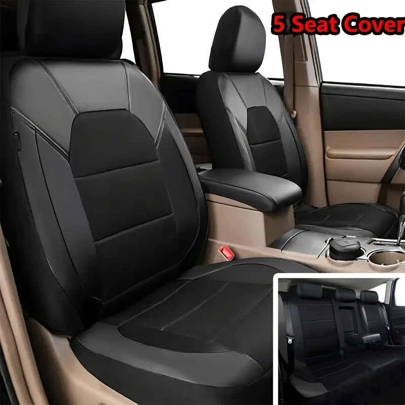 适用于所有大众途锐汽车座椅套 9 件 舒适豪华皮革黑色 — 第 4/4 张图片