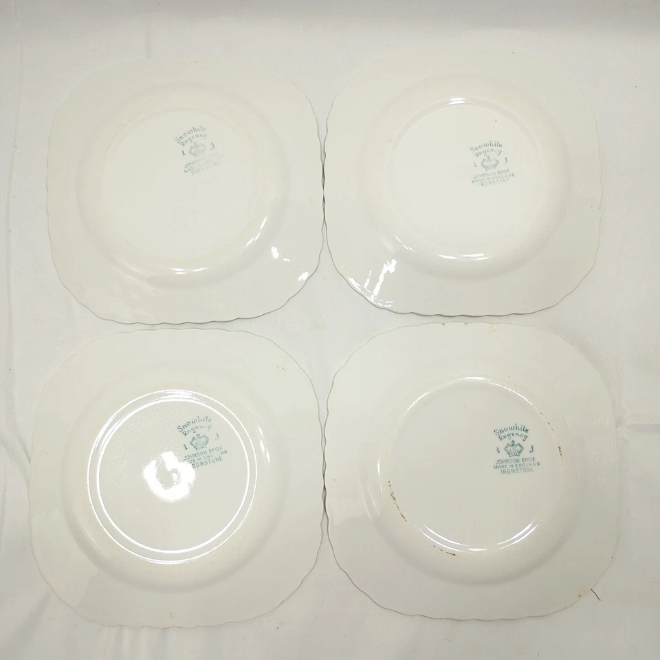 Johnson Bros Белоснежка Регентство Тарелки из Железного камня Квадратный Набор из 4 Английских Винтажных - Изображение 3 из 4