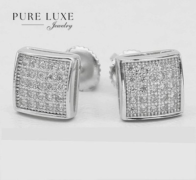 Men's Sterling Silver 925.Cubic zirconia 6mm Square Small Earring Unisex..Box
