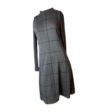 Ann Taylor Gray and Black Plaid Tie Neck Flare Dress Size Small