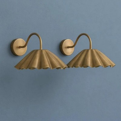 Art Deco Brass Wall Lamp | Vintage Ruffle Shade Wall Sconce | Mid Century Modern