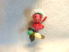 Kurt Adler 1977 Red Bird with Knit Hat on Perch Ornament Vintage #F