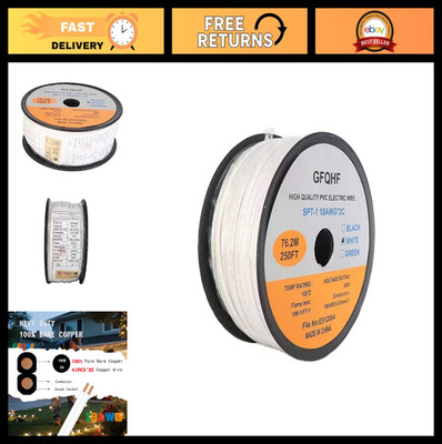 250FT 18 Gauge SPT-1 White Electrical Wire, UL Listed Zip Cord for Vampire Plug