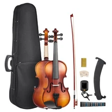 Violin 3/4 Size Fiddle Set Solidwood for Beginners with Case Rosin Brown
