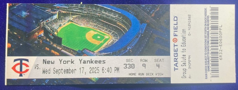 Trent Grisham 9/17/2025  NEW YORK YANKEES TWINS GAME TICKET AUC