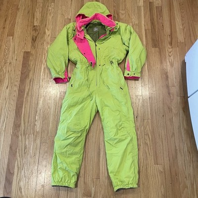Bogner Ski Suit Womens 12 R Snowsuit One Piece Fluorescent Green High Visibility