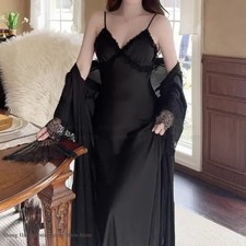 Elegant Long Robe Nightgown 2Pcs Set Spring Summer New Women's Sleepwear Homewea