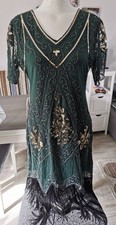BABEYOND Women's 1920s Flapper Dress, Sequin Fringe Gatsby Party, Green, Size L