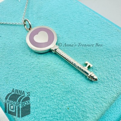 Tiffany & Co. 925 Silver Lavender Enamel Heart Key 18-20