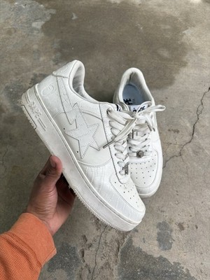 A Bathing Ape Bapesta White Croc Leather Low Top Sneaker Lace Up Athletic Shoes