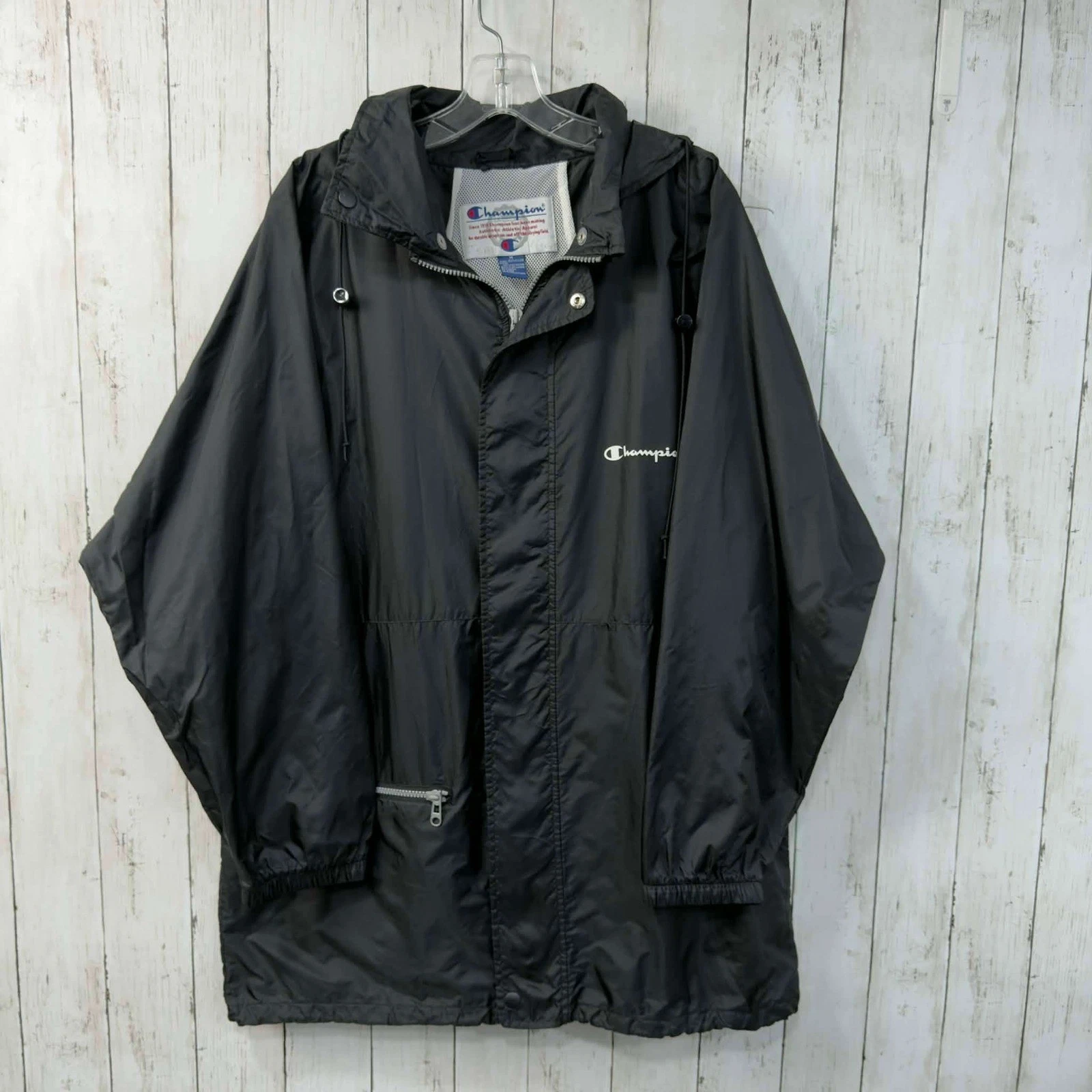 Champion Men's Black Hooded Windbreaker Jacket Zip Front Lightweight Size M