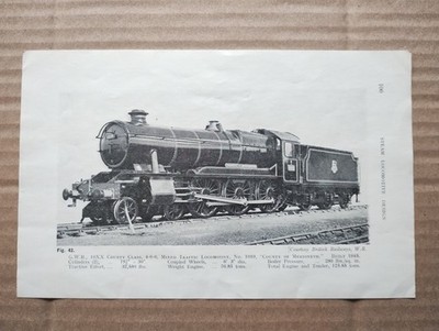 G.W.R 100 County Class 4-6-0 Locomotive Train - Vintage Print - 1957