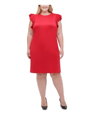 TOMMY HILFIGER Womens Cap Sleeve Jewel Neck Knee Length Cocktail Shift Dress