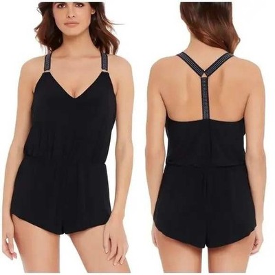 Magicsuit Star Studded Gabby Swim Romper One Piece Size 12 Pockets Slimming NWT