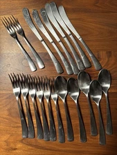 Studio William LARCH - SATIN Stainless Knives Spoons Forks Lot of 19 Pcs