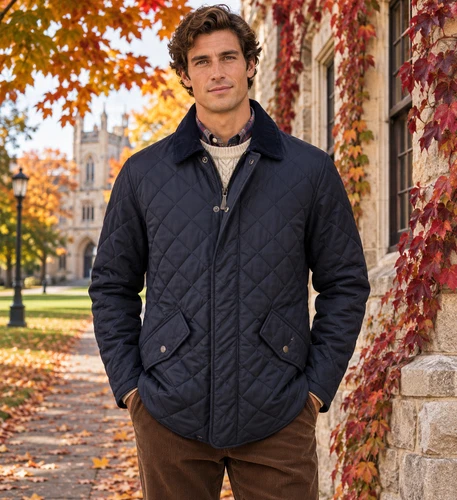 Brooks Brothers Mens Diamond Quilted Field Jacket Corduroy Coat Navy Blue L $298 - product listing photo