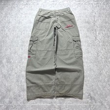 Vintage 90s JNCO Olive Green Army Cargo Pants Wide Baggy Distressed Size 36x34