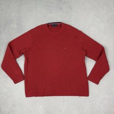 Vintage TOMMY HILFIGER Sweater Men's XXL Red Rib Knit Preppy Crest 90s Y2K EUC