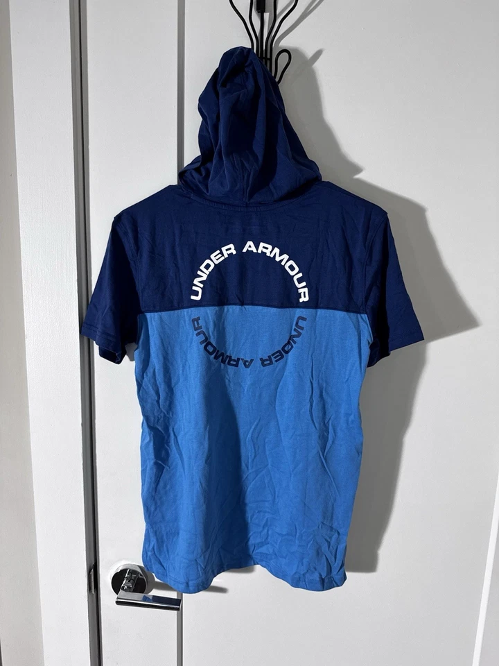 Under Armour Heatgear Youth XL Short Sleeve Blue Hoodie Shirt NEW - Image 2 of 4