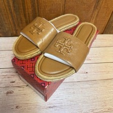 Tory Burch Everly Leather Espadrille Slide - Caramel - Size 7.5