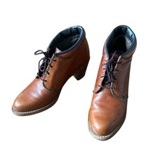 Vintage USA Leather Lace Up Block Heel Ankle Boots Booties Women s Size 6