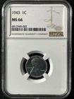 1943  1C Lincoln Wheat One Cent  NGC MS66  6812949-002