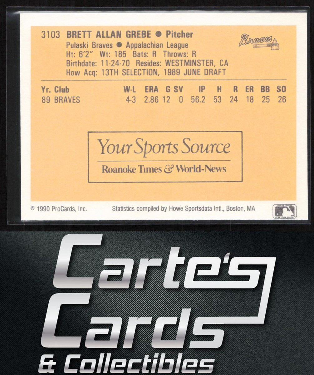 Brett Grebe 1990 ProCards #3103 Pulaski Braves | eBay
