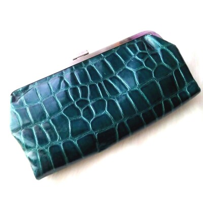 **RARE** KENNETH COLE REACTION EMERALD COLORED FAUX CROC  CLUTCH/WALLET/ORGANIZER