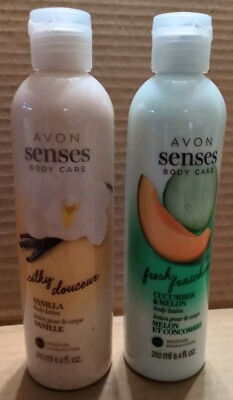 Lot Avon Senses Silky Douceur Vanilla & Cucumber / Melon Body Lotion 8.4 oz ea