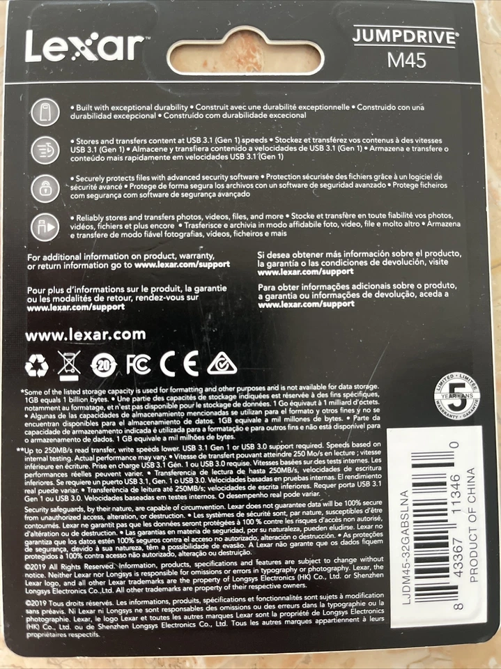 Lexar LJDM45-32GABSLNA 32gb Jumpdrive M45 Usb 3.1 Flash Drive Silver,New - Image 2 of 3