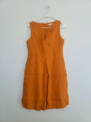 Banana Republic Womens 6 Dress 100% Linen Bright Orange Fitted Knee Length  Artsy
