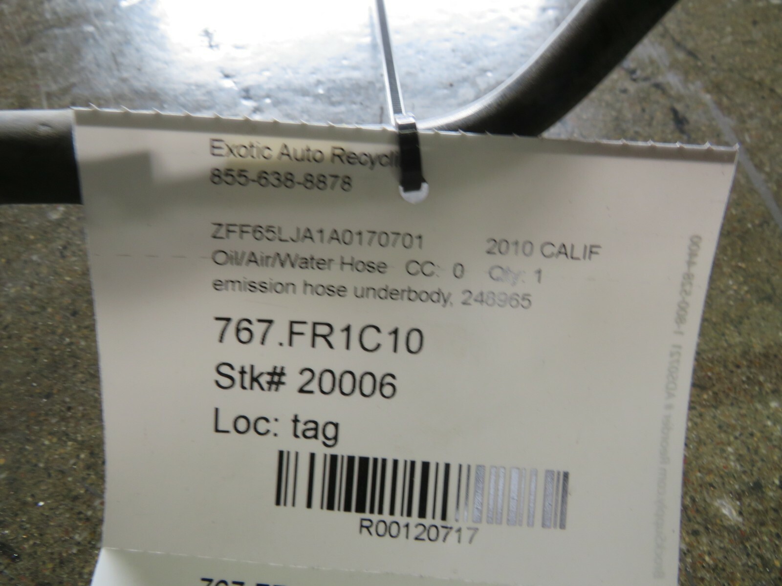 Ferrari California, Emission Hose, Used, P/N 248965