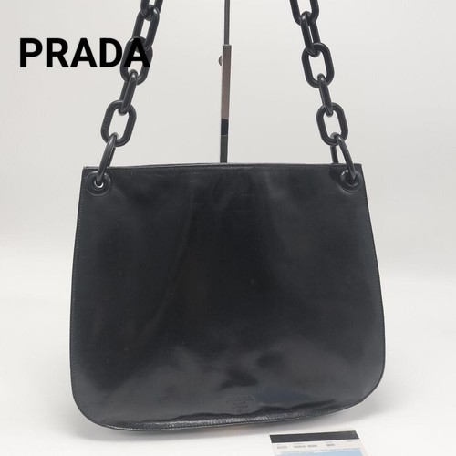 PRADA Nylon Leather Shoulder Bag Plastic Chain Black Made in Italy D651