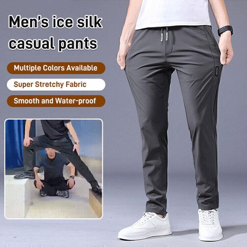 Men's Fast Dry Stretch Pants Casual High Elastic Waist Business Classic Trousers - Picture 2 of 15