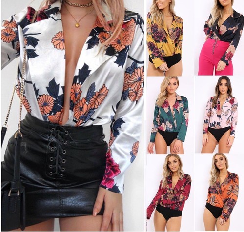 BLadies Floral Print Wrap Front Plunge 