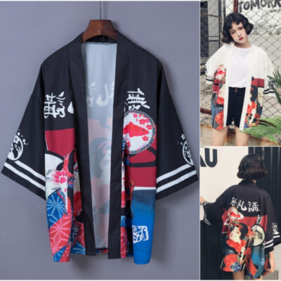 Unisex Japanischer Kimono Jacke Vintage Drachenmuster Cardigan Robe Ukiyo-e